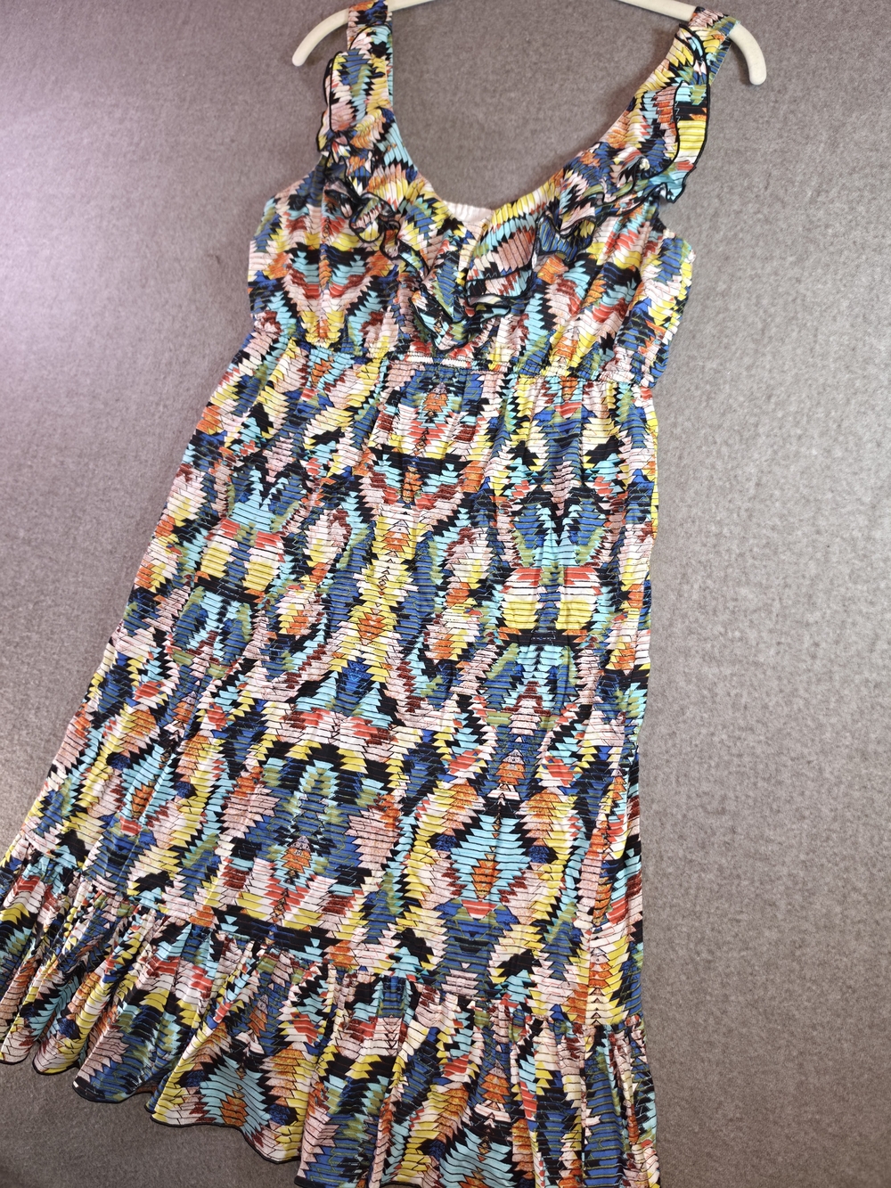 Blu Sage Multicolor Geometric Boho Ruffle Midi Dress Aztec Pattern Women's 4